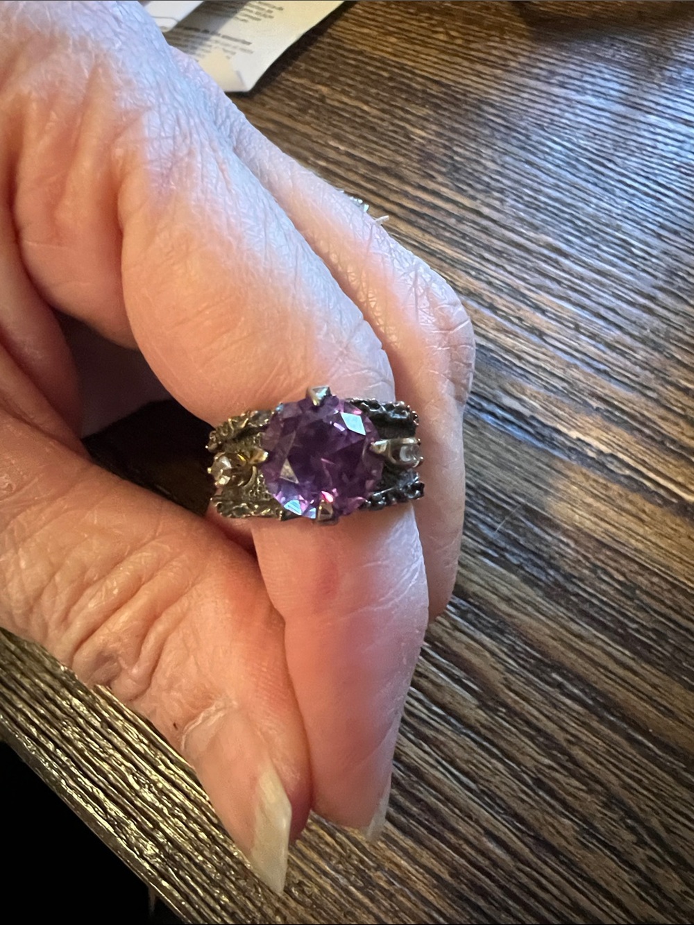 Antique 10k Custom Pink Tourmaline & Quartz gold ring size 7